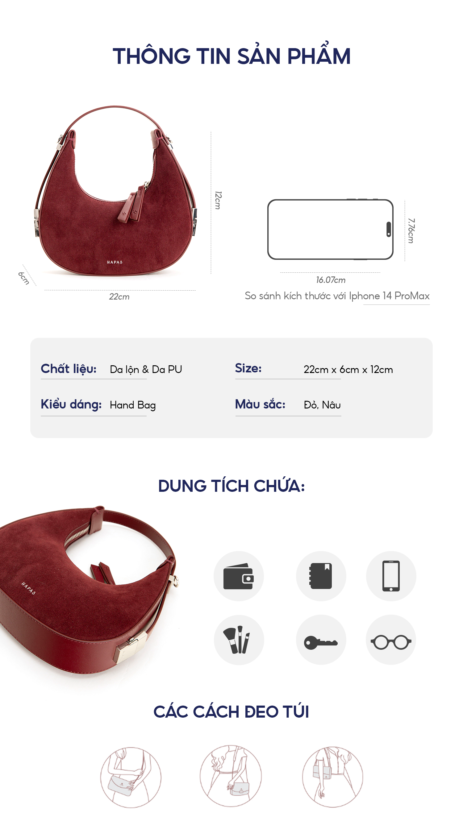 Mô tả Túi Xách Nữ Đeo Vai Belle Bag Hobo Đáy Tròn HAPAS - TDV221019 - 2