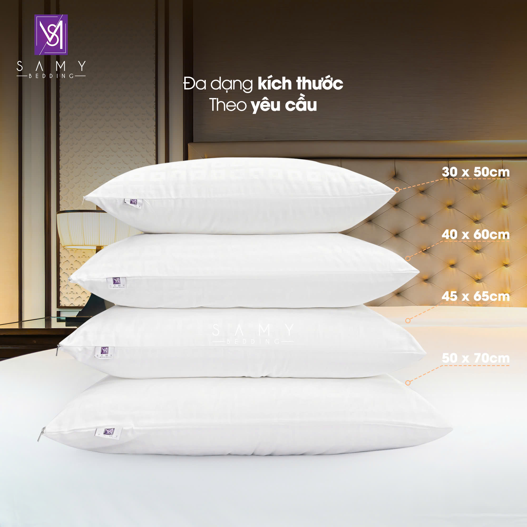 Mô tả Cặp Ruột Gối Nằm Cao Cấp Khách Sạn 5 Sao SAMY BEDDING Luxury Microliquid Ammonia Lông Vũ - 3