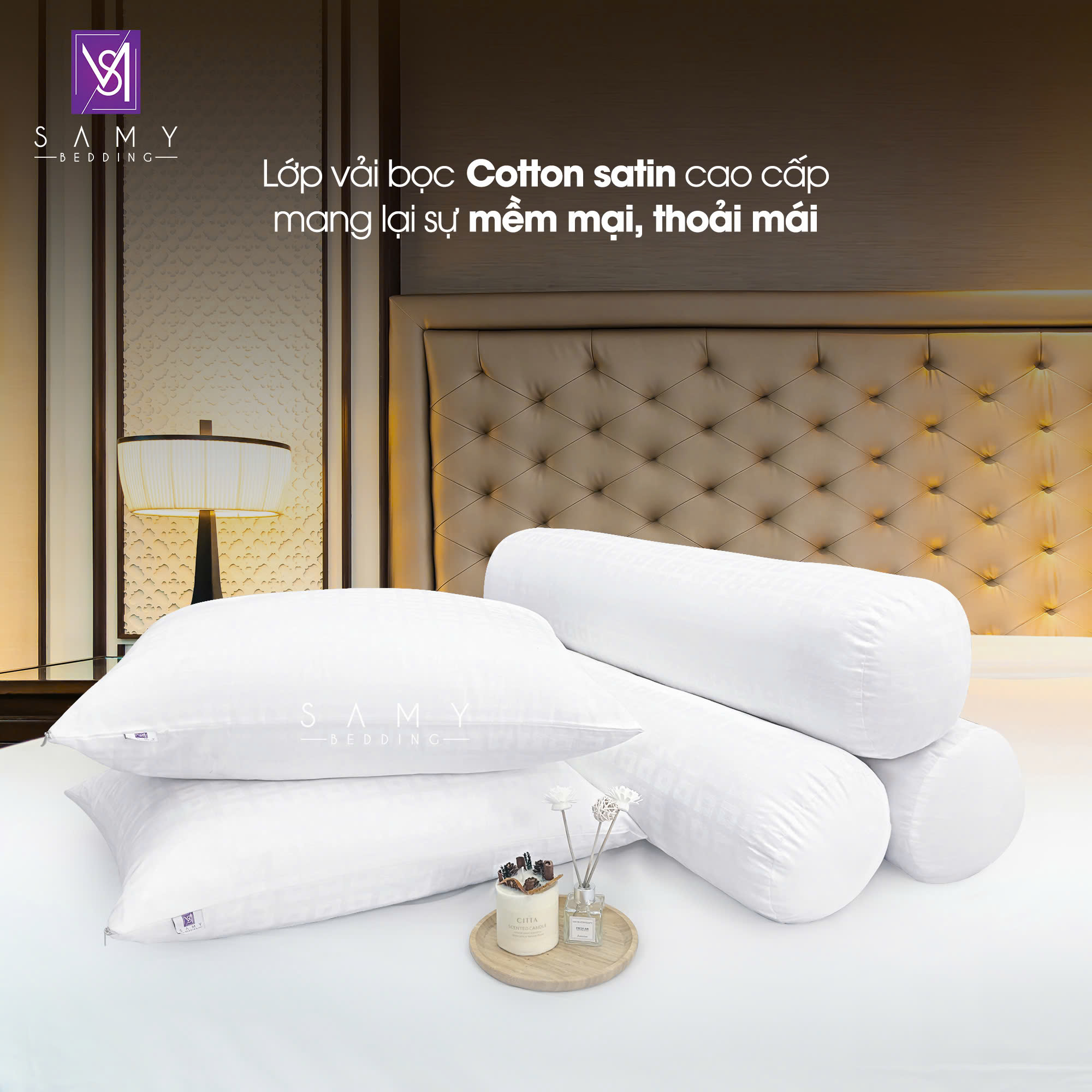 Mô tả Ruột Gối Ôm Cao Cấp SAMY BEDDING Khách Sạn 5 Sao Luxury Microliquid Ammonia Lông Vũ - 3