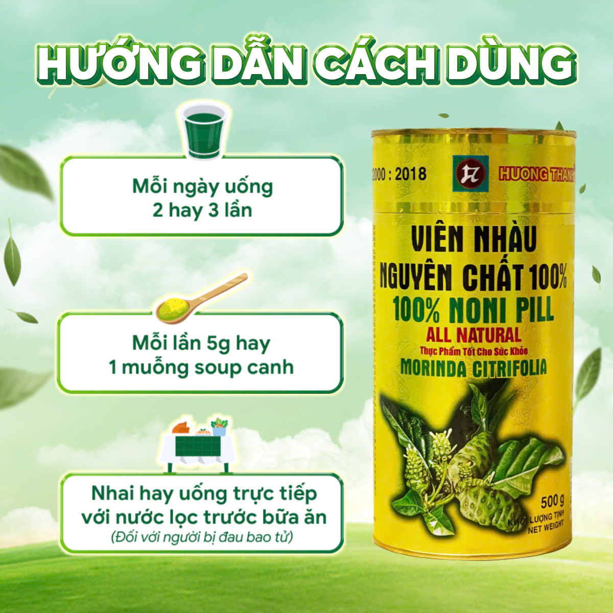 Mô tả Combo 5 Hộp Viên Nhàu Nguyên Chất Noni Hương Thanh, 100% Từ Quả Nhàu, Hộp 500g - 4