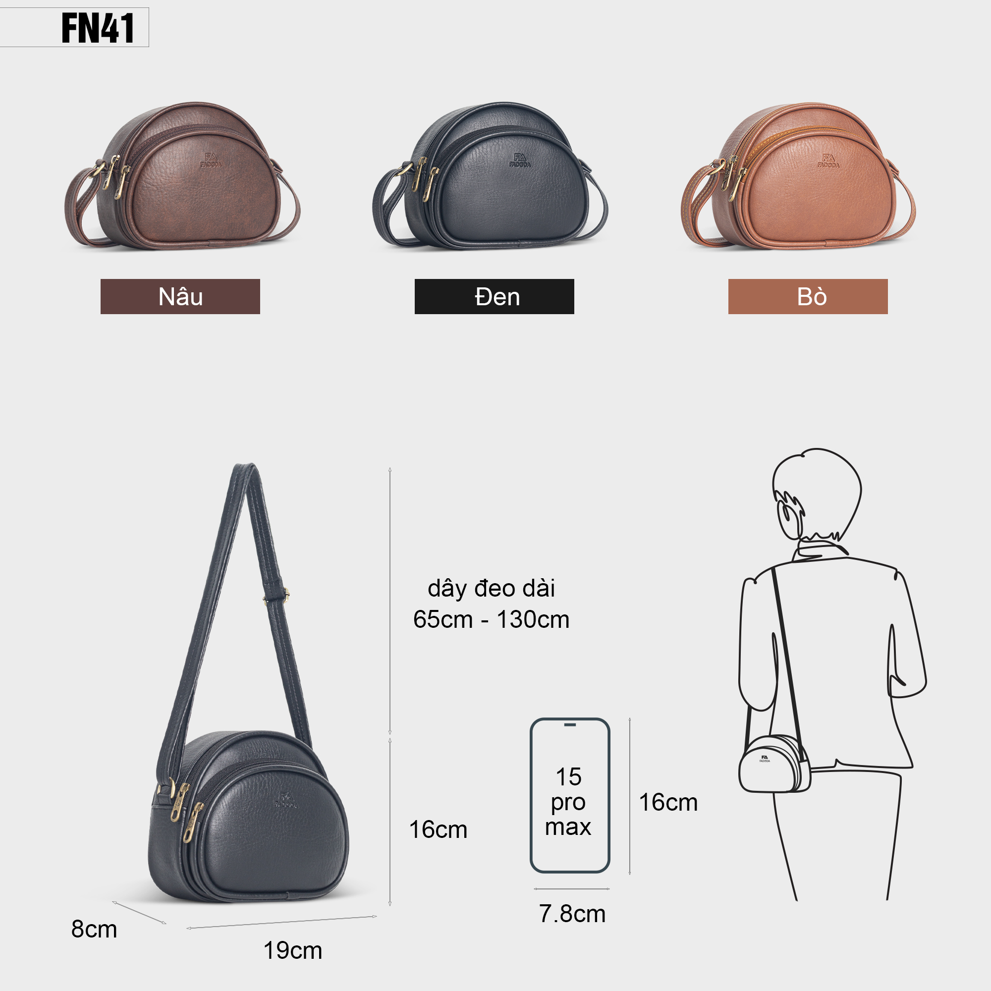 Mô tả Túi đeo chéo nữ mini dáng bầu thời trang Fadoda FN41 - 2