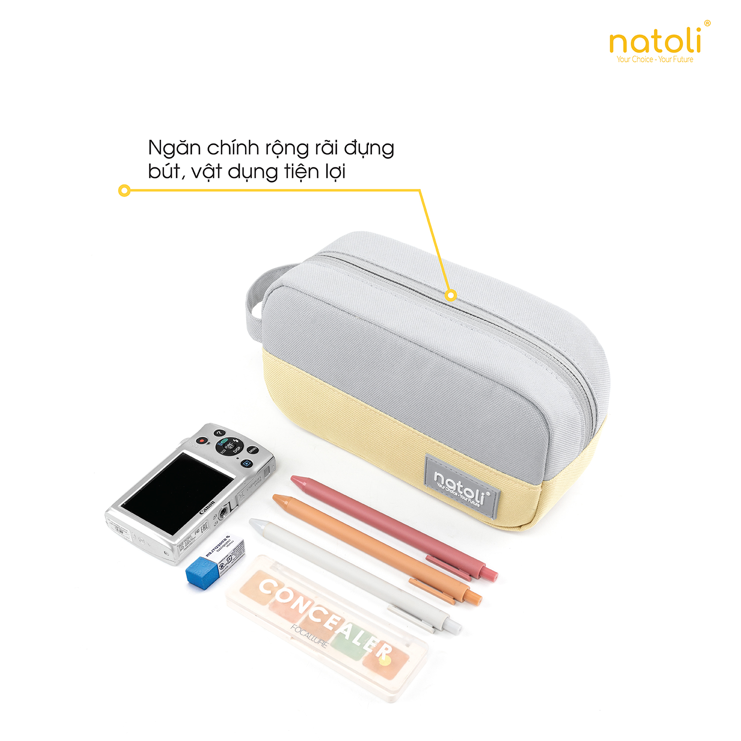 Mô tả Bóp viết nhiều ngăn NATOLI, hộp bút cute chống nước đựng bút đa năng - BST Simple Duo Pen Case T23 - 1