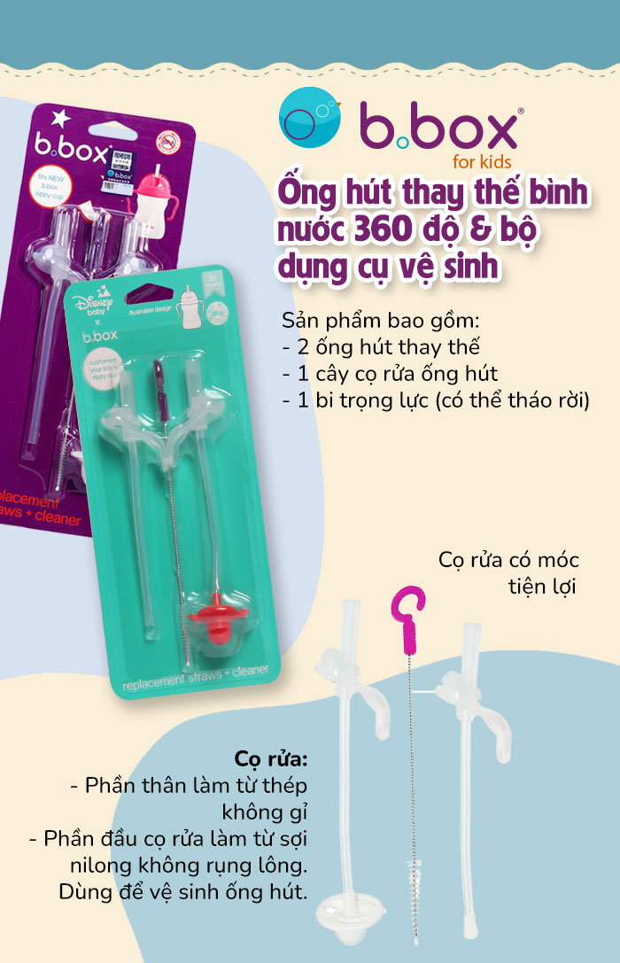 Mô tả b.box Bộ ống hút thay thế và dụng cụ vệ sinh tiện dụng cho bình nước 360 độ - 1
