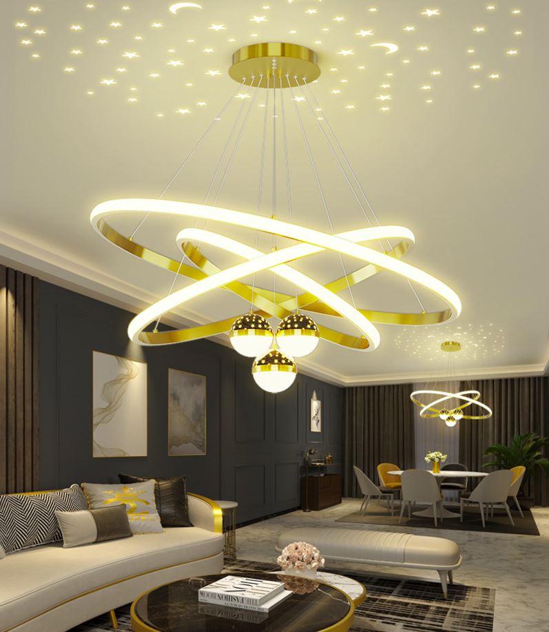 Mô tả Đèn thả MONSKY IVEN 3 vòng 3 rọi hiện đại phản chiếu hình trăng sao vô cùng đẹp mắt 3 chế độ ánh sáng - 7
