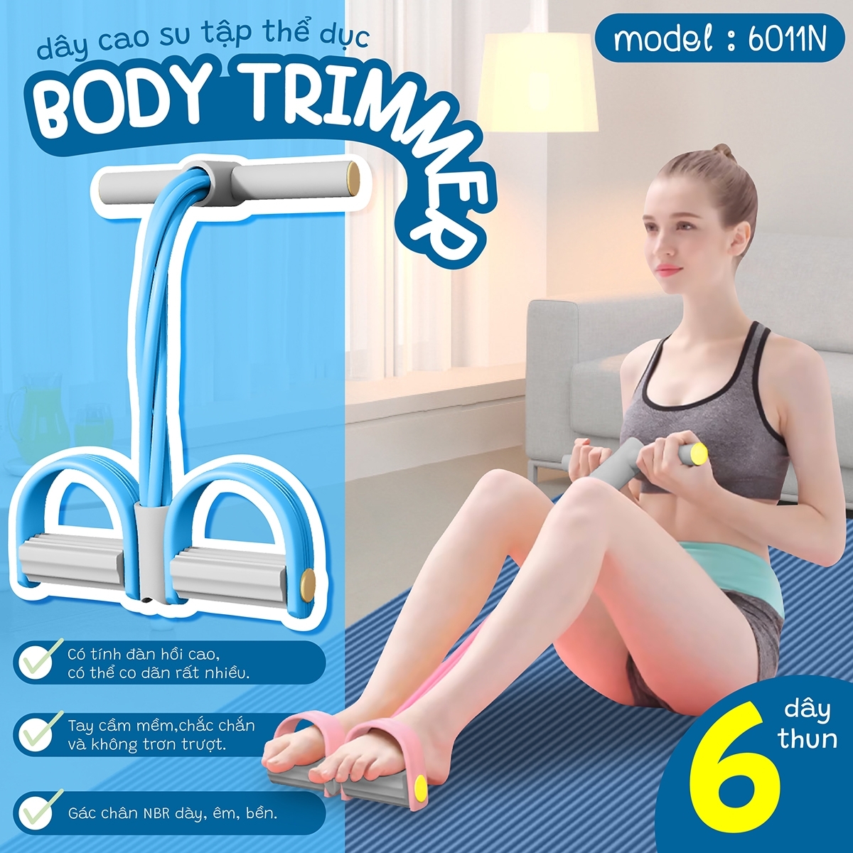 Mô tả - 6011N Dây Kéo cơ Đàn Hồi Kháng Lực 6 ống Cao Su gọn nhẹ hỗ trợ Tập Bụng Tại Nhà - 1