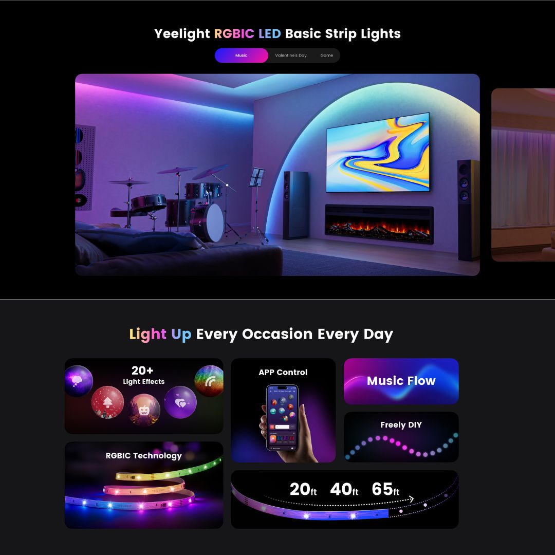Mô tả Đèn led dây Yeelight Aurora RGBIC, tùy chỉnh 16 triệu màu, đồng bộ âm nhạc, kết nối APP Yeelight - 1
