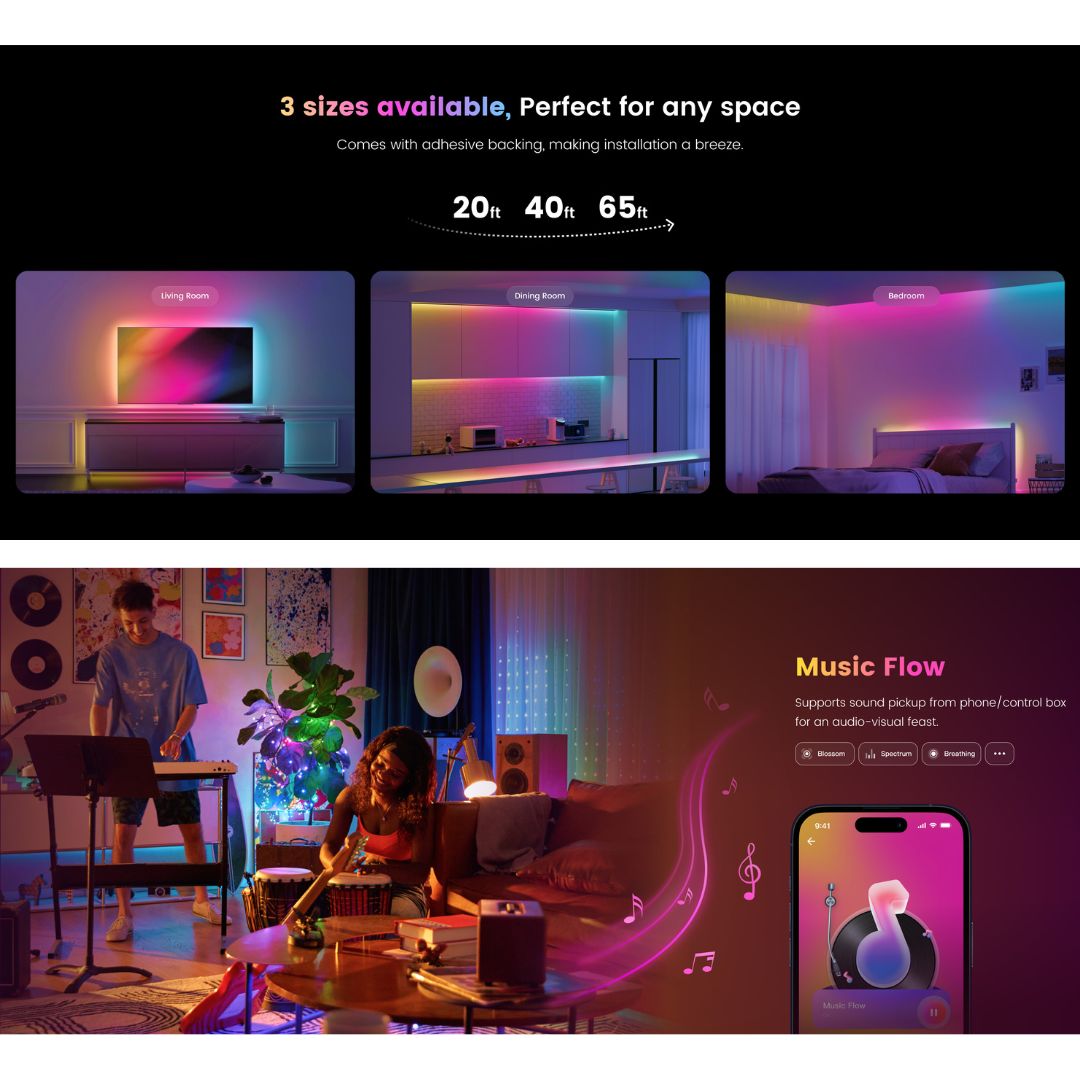 Mô tả Đèn led dây Yeelight Aurora RGBIC, tùy chỉnh 16 triệu màu, đồng bộ âm nhạc, kết nối APP Yeelight - 3