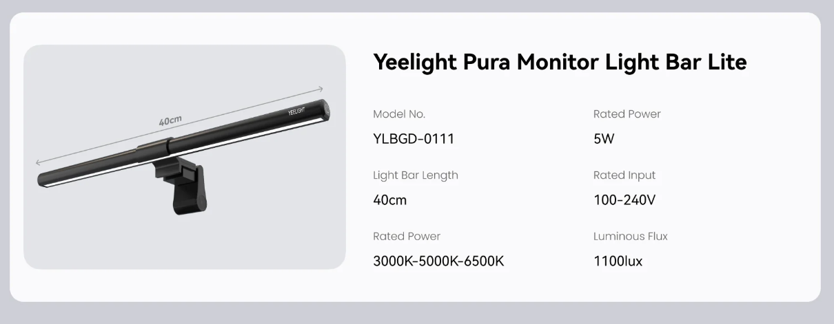 Mô tả Đèn màn hình máy tính Yeelight Pura Monitor Light Bar, điều chỉnh ánh sáng, dùng được màn hình cong - 9