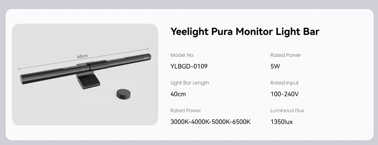 Mô tả Đèn màn hình máy tính Yeelight Pura Monitor Light Bar, điều chỉnh ánh sáng, dùng được màn hình cong - 10