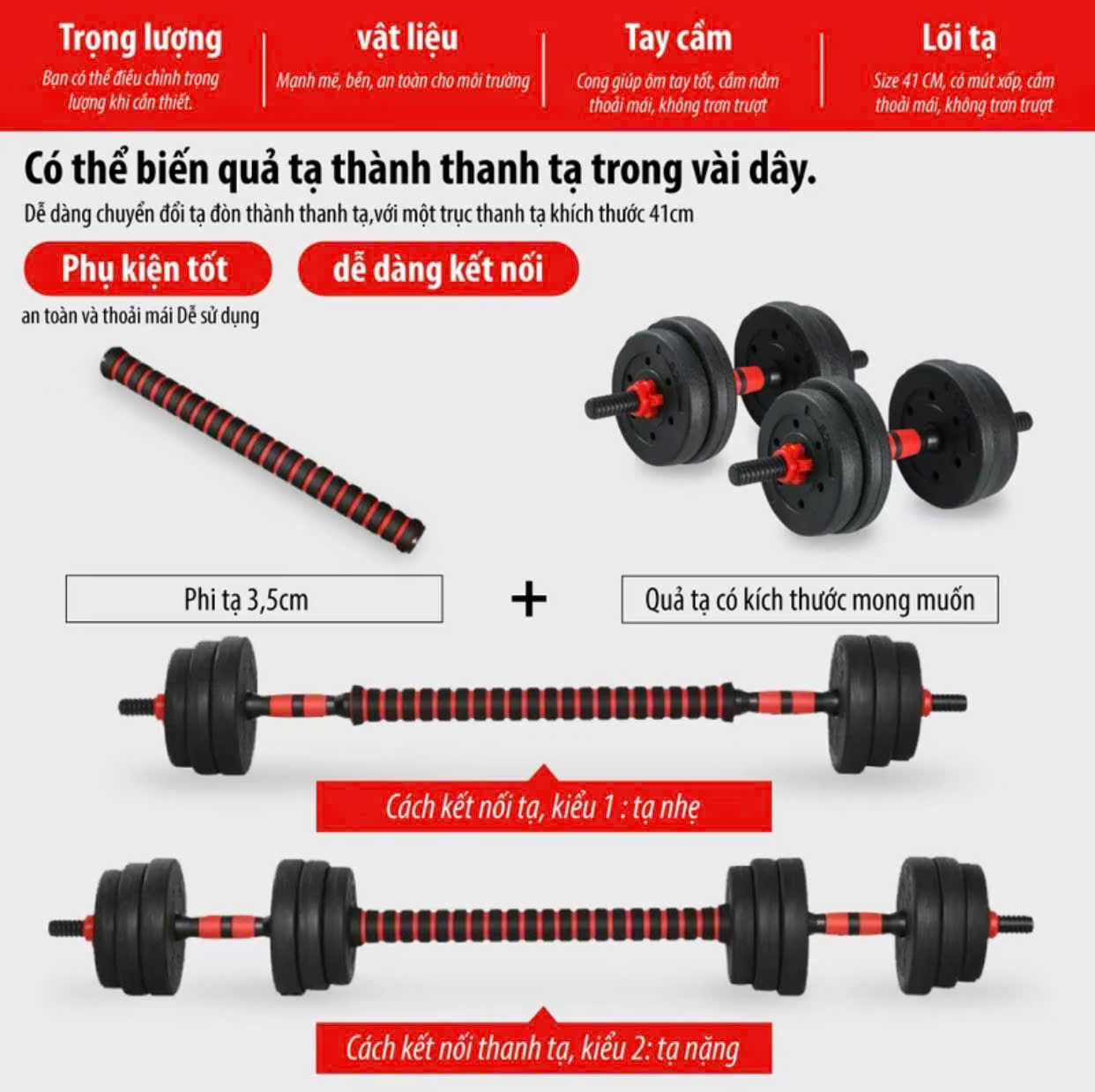 Mô tả Bộ tạ tay đa năng 10KG,20KG,30KG, 40KG,50KG Dumbell Set cao cấp Yasu - 1