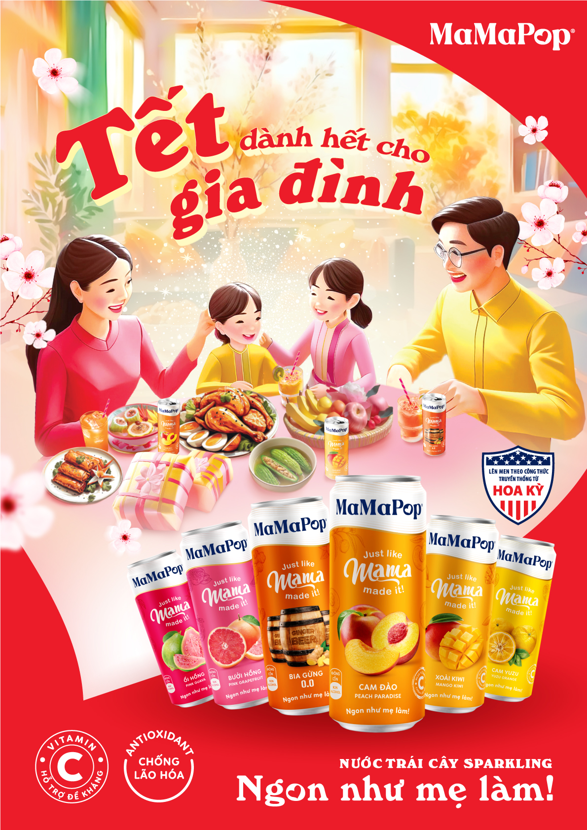 Mô tả Combo 3 thùng 12 lon nước trái cây sparkling MaMaPop mix 6 vị (330ml/lon) - 1
