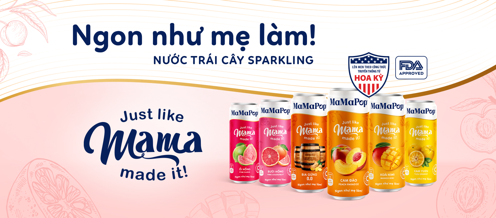 Mô tả Thùng 12 lon nước trái cây sparkling MaMaPop mix 6 vị (330ml/lon) - 1