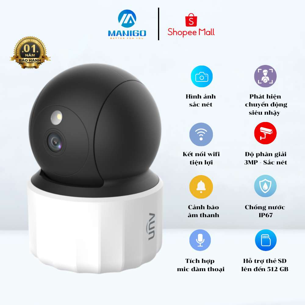 Mô tả Camera wifi quay quét 360 UNIVIEW S3EM3 3MP còi báo động đàm thoại 2 chiều chống nước IP67 BH 2 năm - 2