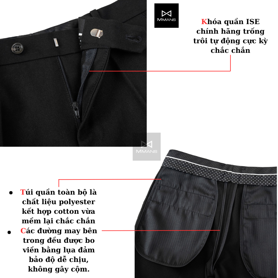 Mô tả Quần âu nam MMANS chất vải 79 cao cấp ống côn co giãn nhẹ dáng ôm body - 2