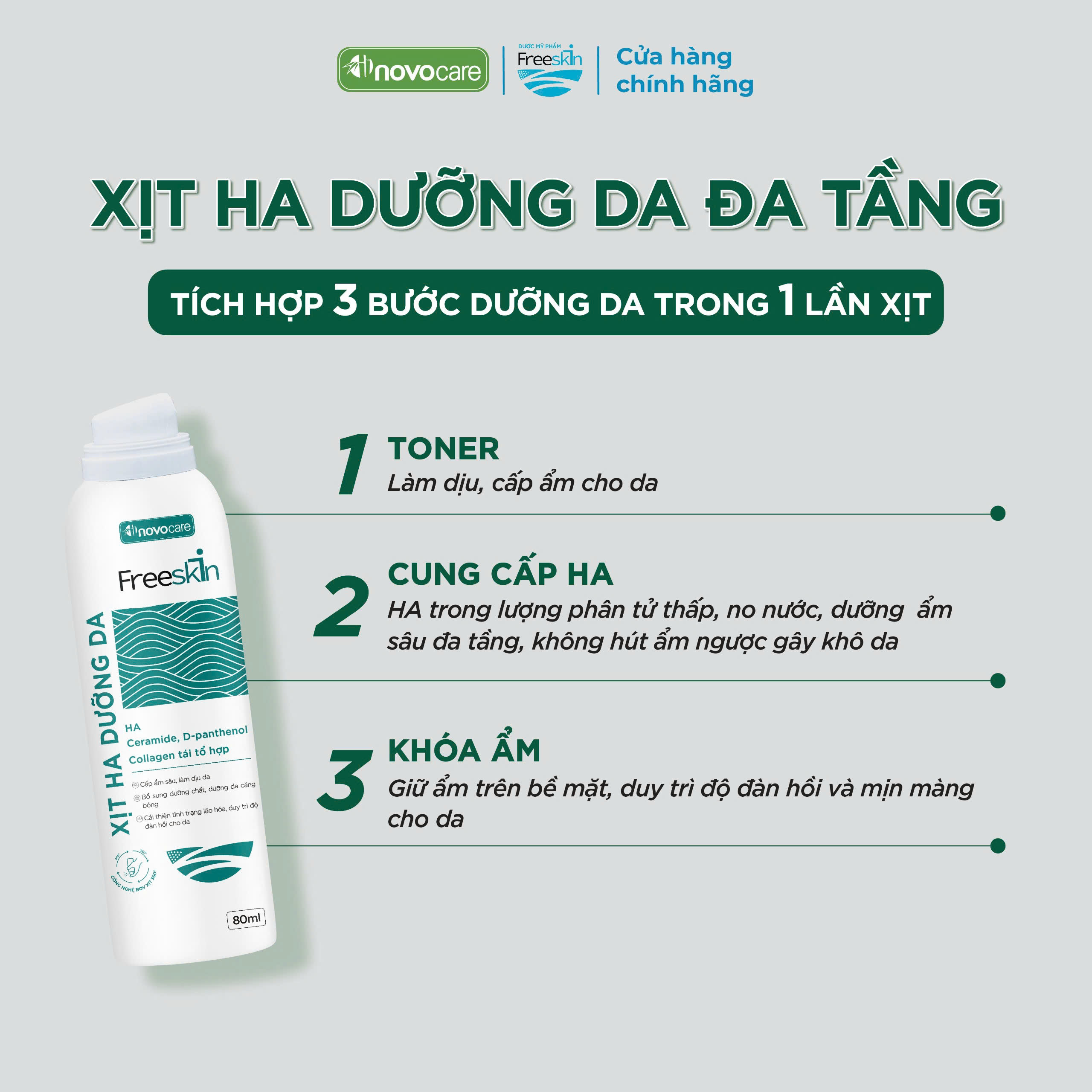 Mô tả [ LIVE ] Xịt HA dưỡng da đa tầng Freeskin tích hợp 3 bước Toner, cung cấp HA và Khoá ẩm 80ml - 1