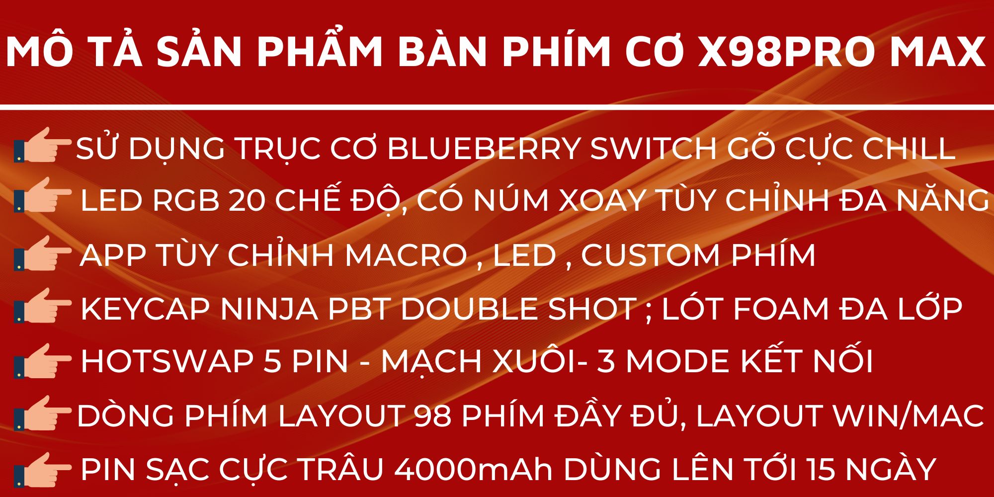 Mô tả Bàn Phím Cơ Máy Tính Không Dây Ziyou Attack Shark X98 PRO MAX 3 Mode, Màn Hình LCD, LED RGB - 2