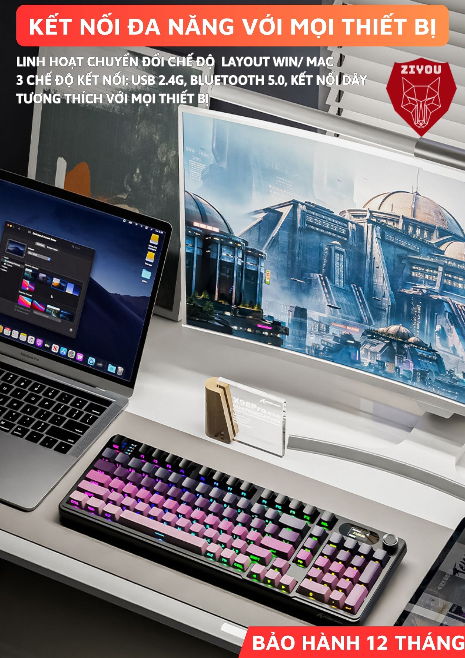 Mô tả Bàn Phím Cơ Máy Tính Không Dây Ziyou Attack Shark X98 PRO MAX 3 Mode, Màn Hình LCD, LED RGB - 7