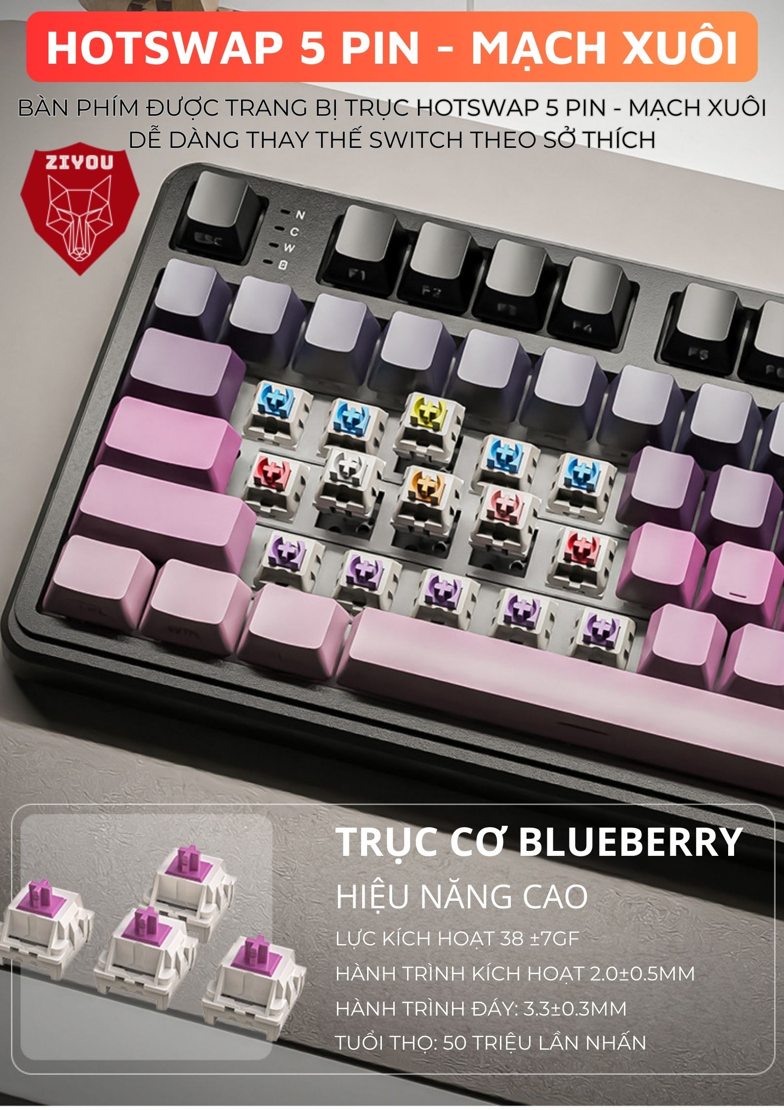 Mô tả Bàn Phím Cơ Máy Tính Không Dây Ziyou Attack Shark X98 PRO MAX 3 Mode, Màn Hình LCD, LED RGB - 11