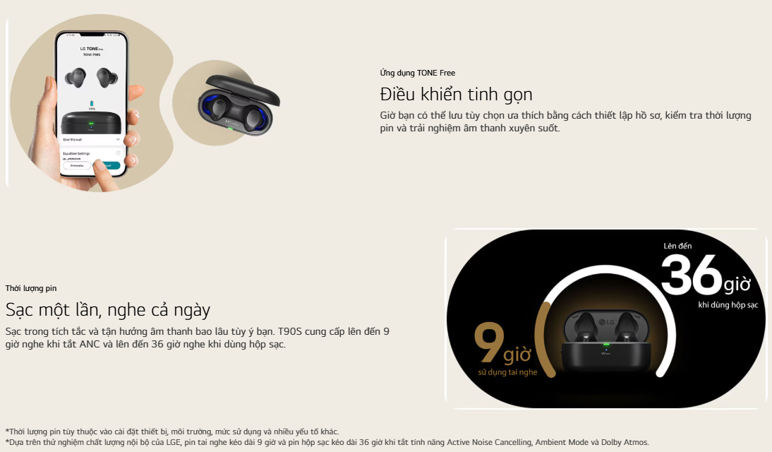 Mô tả Tai Nghe Bluetooth LG TONE Free T90S - Công nghệ Dolby Atmos | ANC | UVnano | Dual Connection - 10