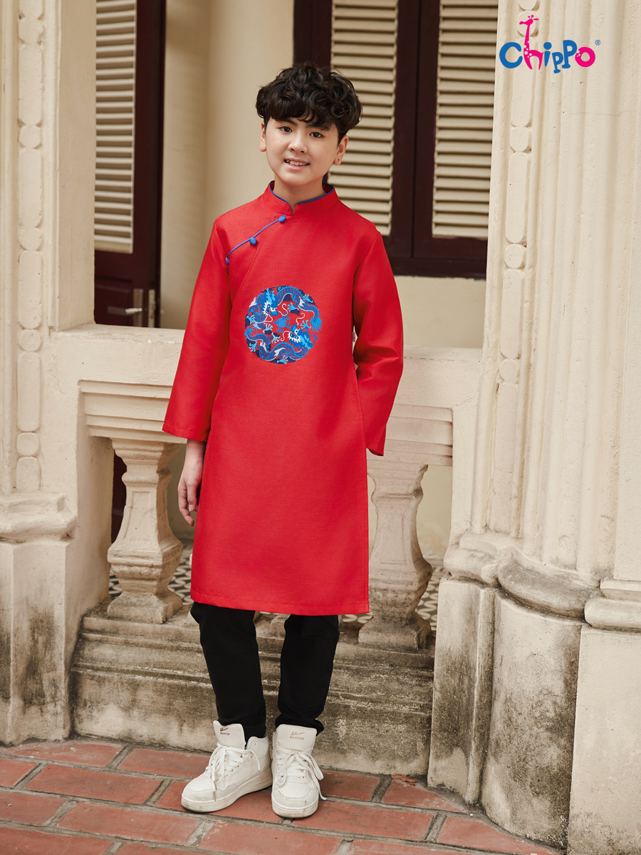 Mô tả Áo dài tết dáng cách tân in hình rồng đón tết Chippo cho bé trai từ 8 đến 16 Tuổi(25-60Kg) AD rồng - 1