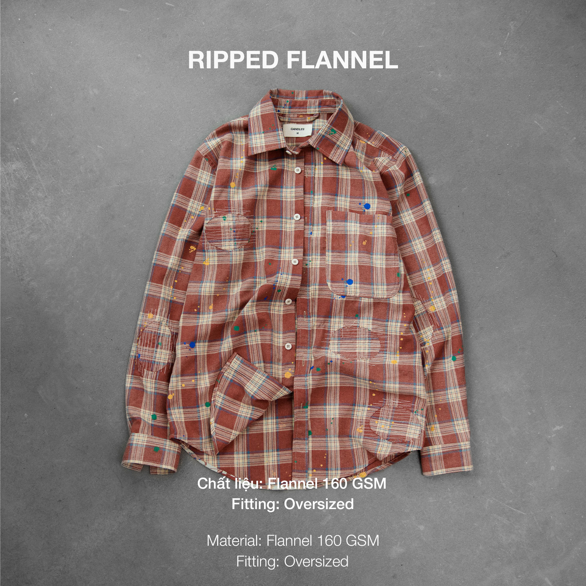 Mô tả Áo Sơ Mi Candles Patchwork Flannel Shirt Oversize Unisex - 1