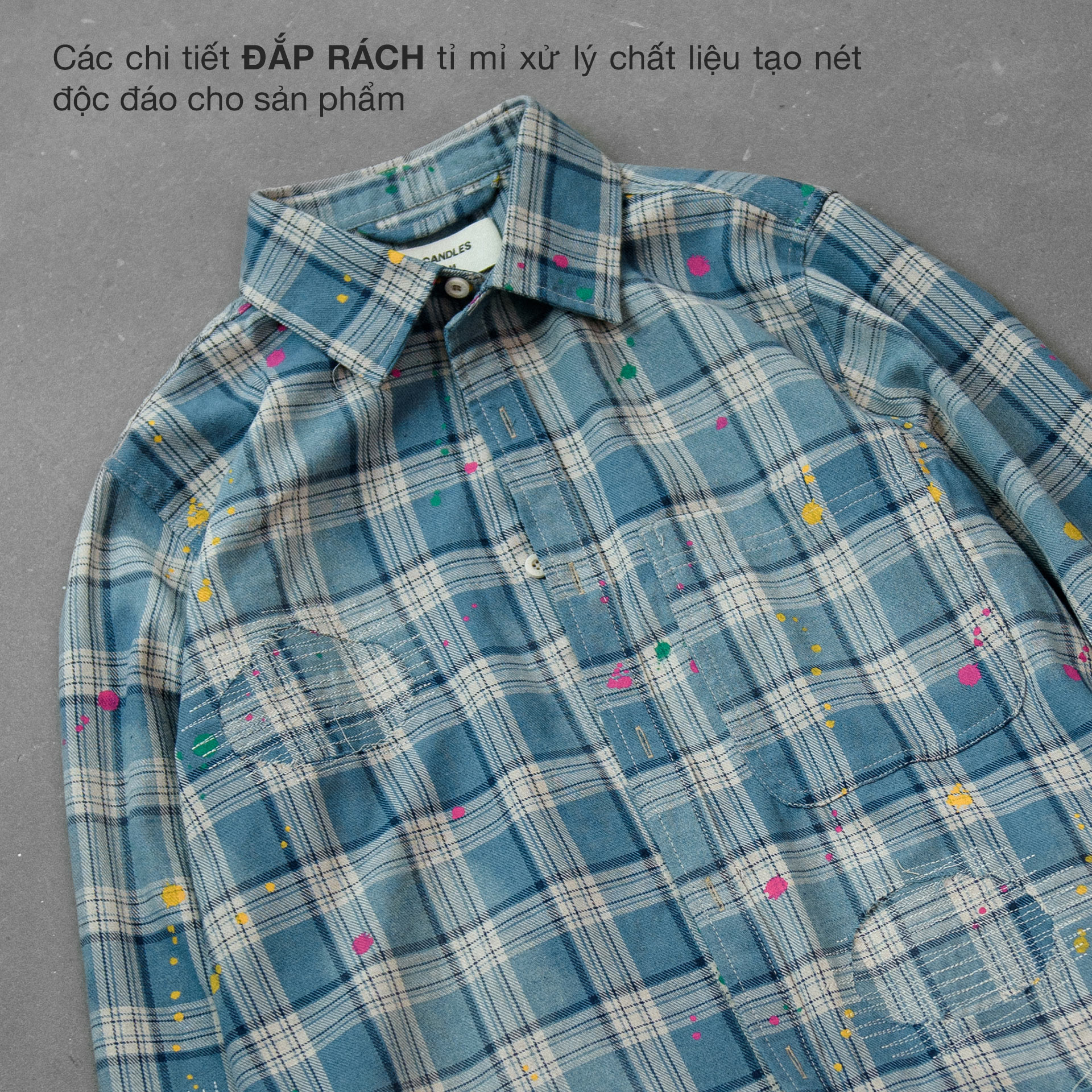 Mô tả Áo Sơ Mi Candles Patchwork Flannel Shirt Oversize Unisex - 3