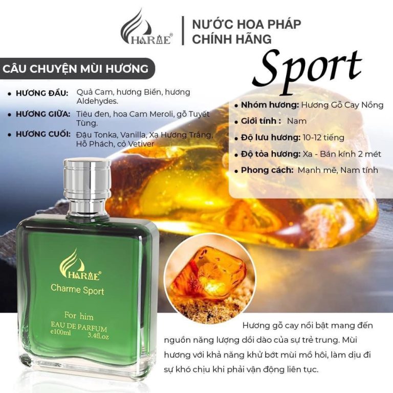 Mô tả Nước Hoa Nam Charme Sport 100ml Chính Hãng, Nam Tính, Năng Động - 1