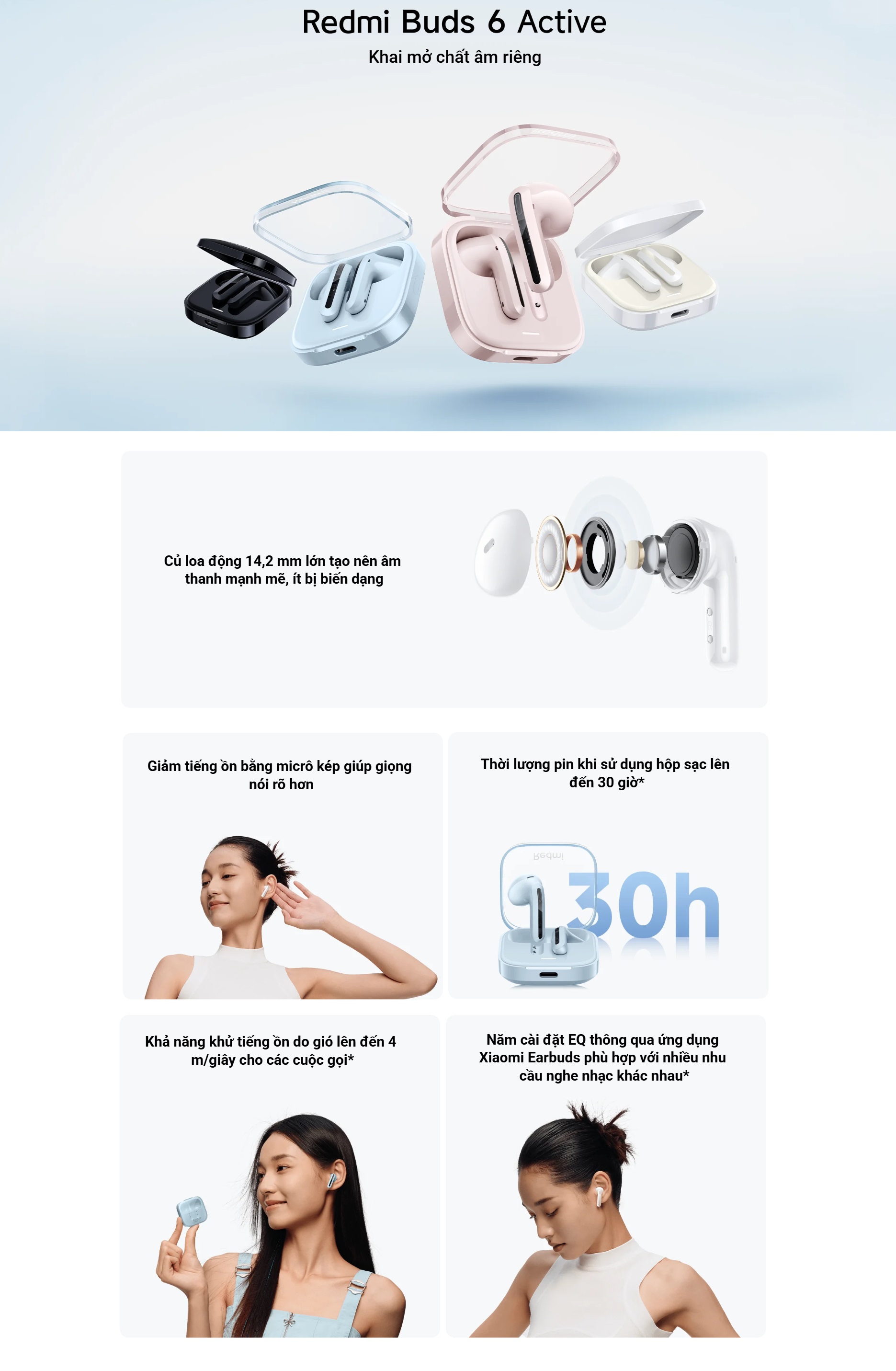 Mô tả Tai Nghe Bluetooth Xiaomi Redmi Buds 6 Active / Giảm Tiếng Ồn / Pin 30h /  Bảo Hành 12Tháng (Không kèm sạc) - 1