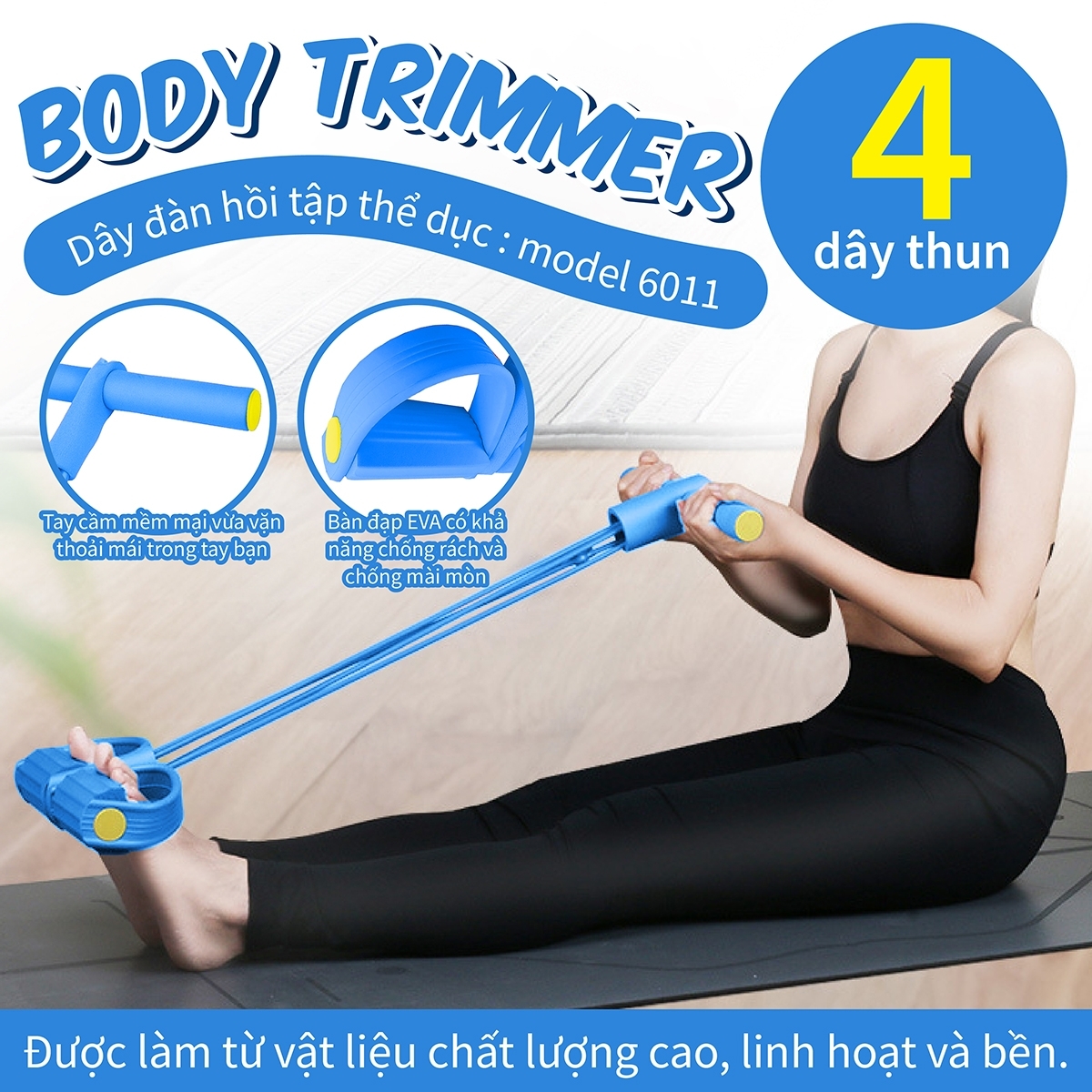 Mô tả - 6011 Dây Tập Bụng, Dây Kéo Đàn Hồi Kháng Lực 4 Ống Cao Su Tập Bụng Tại Nhà - 1