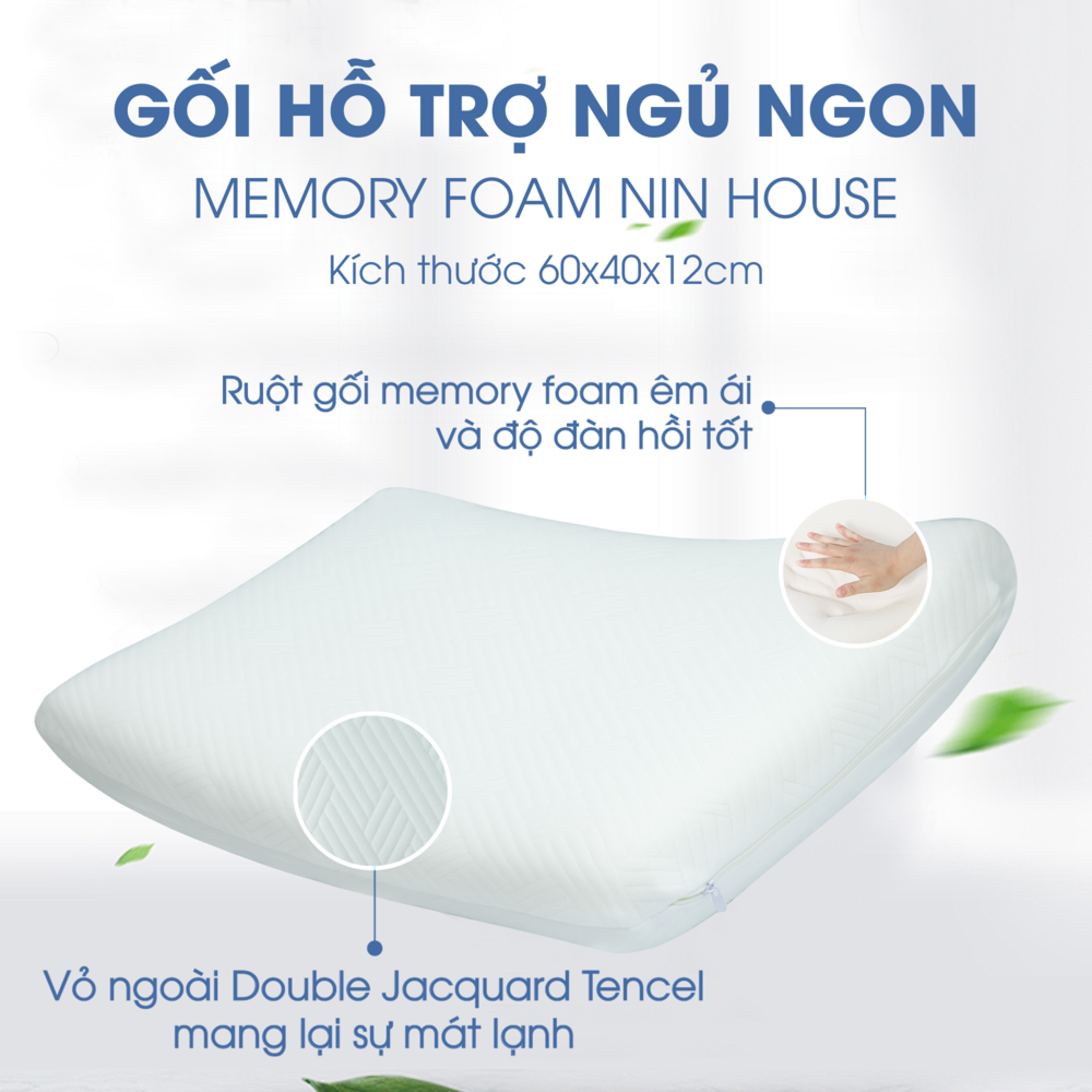Mô tả Ruột gối cao su non hỗ trợ ngủ ngon NIN House 60x40x12cm cho người lớn, người già - 1