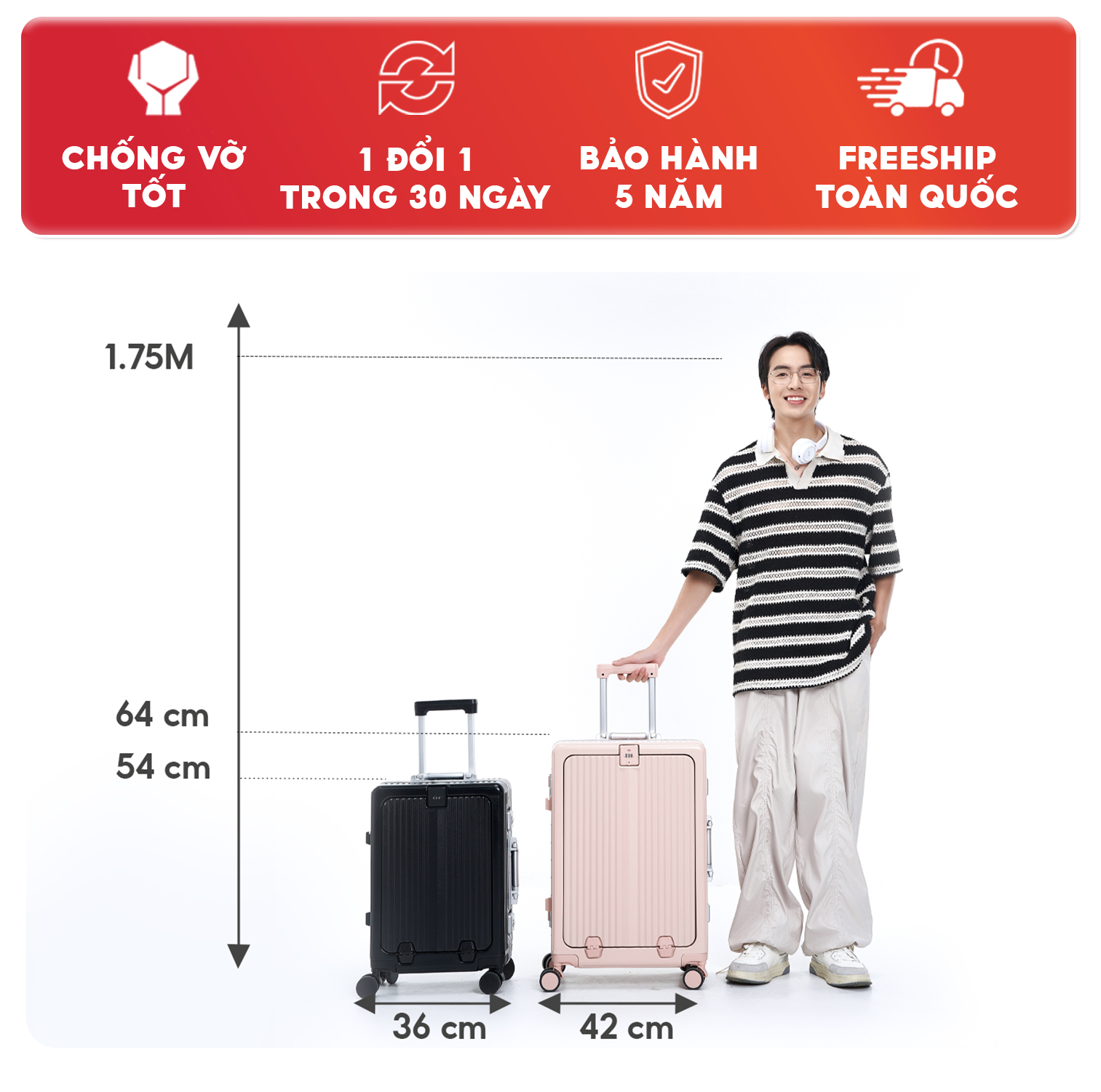 Mô tả Vali SUNNY MONTER - Vali nhựa PC + ABS  khung nhôm, khay đựng cốc, ngăn đựng laptop tiện lợi 20/24 - 2