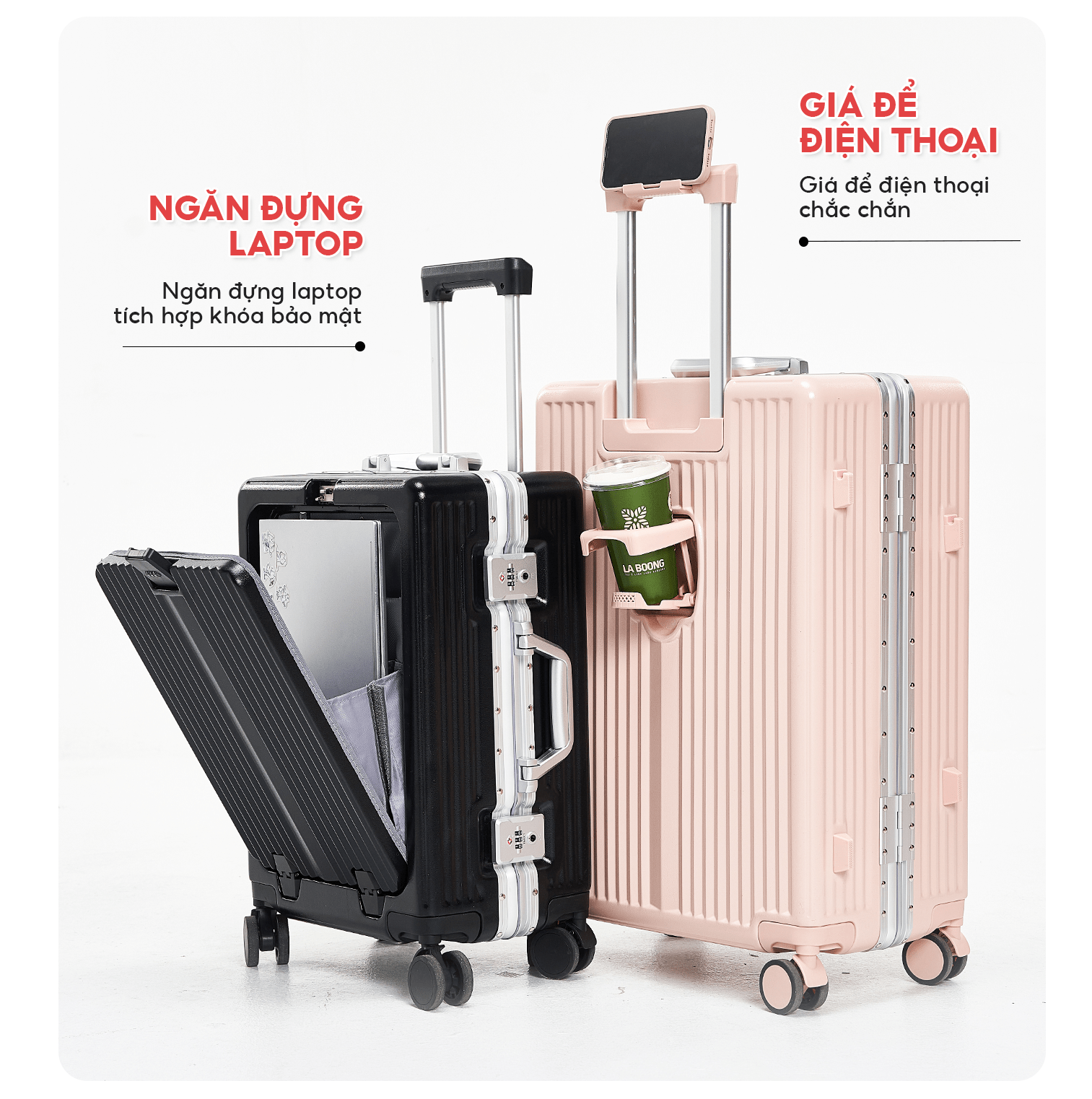Mô tả Vali SUNNY MONTER - Vali nhựa PC + ABS  khung nhôm, khay đựng cốc, ngăn đựng laptop tiện lợi 20/24 - 5