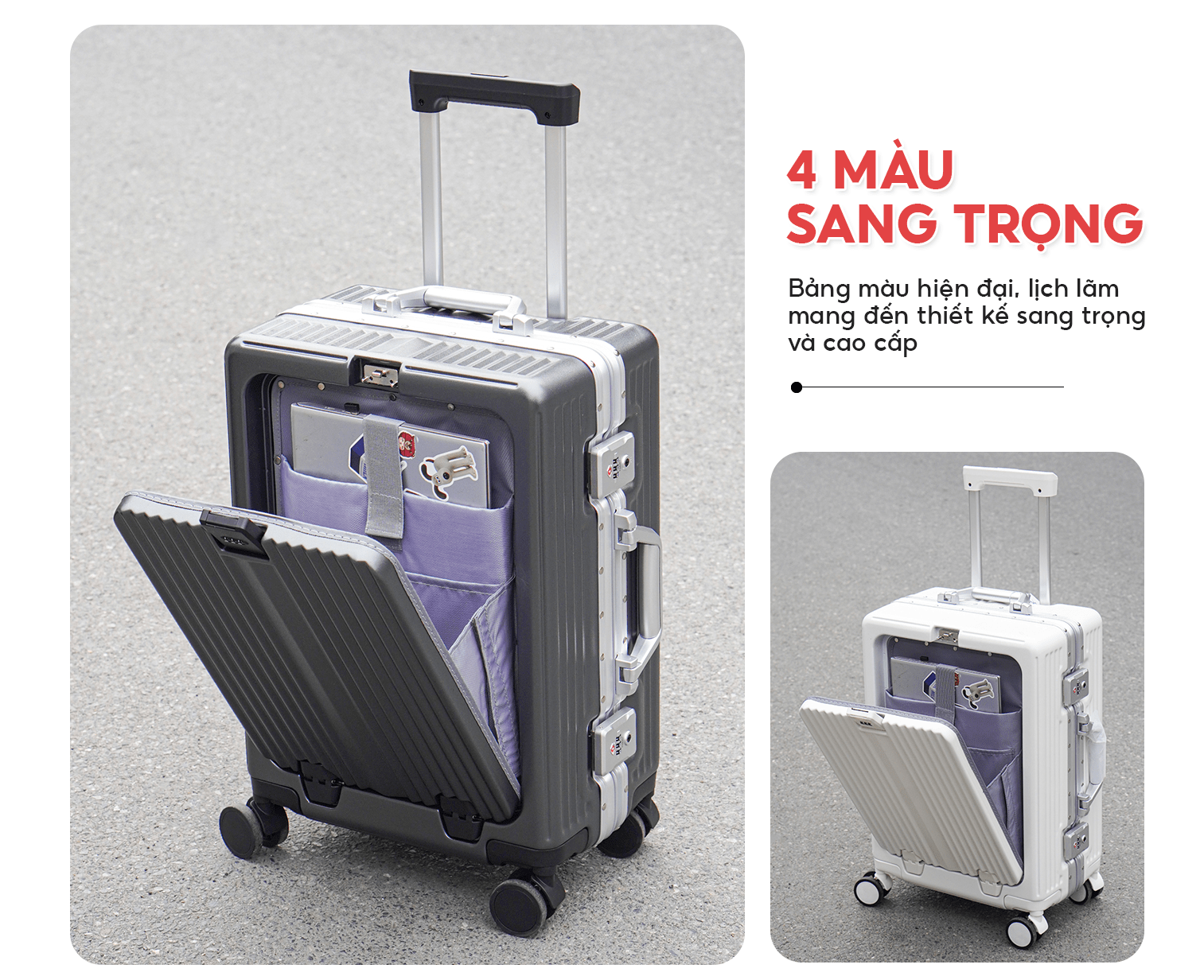 Mô tả Vali SUNNY MONTER - Vali nhựa PC + ABS  khung nhôm, khay đựng cốc, ngăn đựng laptop tiện lợi 20/24 - 6