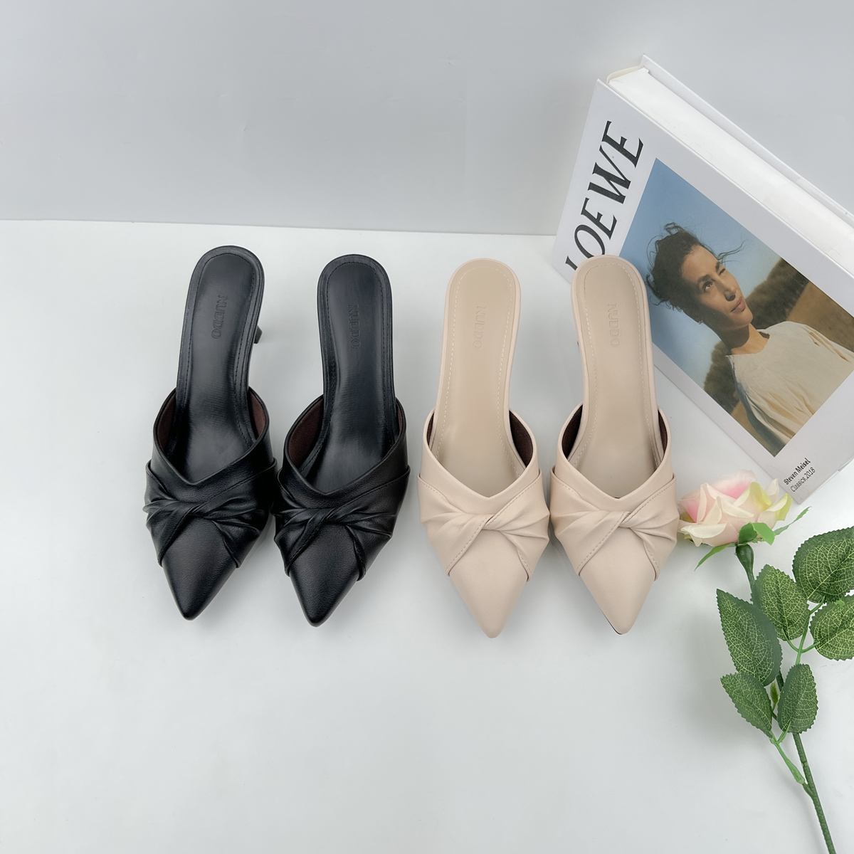 Mô tả Dép Guốc Nữ Cao Gót 7cm Mũi Nhọn Phối Nơ, Giày Sục Nữ 7 Phân Gót Nhọn Thời Trang NUDDO NS12 - 6