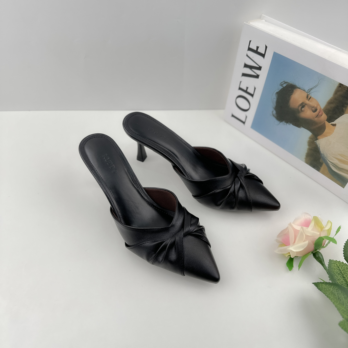 Mô tả Dép Guốc Nữ Cao Gót 7cm Mũi Nhọn Phối Nơ, Giày Sục Nữ 7 Phân Gót Nhọn Thời Trang NUDDO NS12 - 7