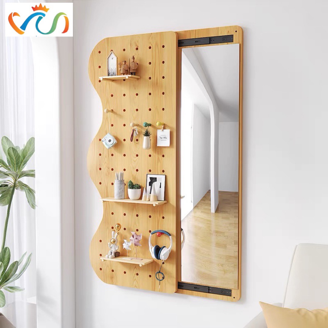 Mô tả Gương cánh trượt thông minh hình sóng led cảm ứng viền phun cát Vuadecor (tặng kệ và núm gỗ) kích thước 65x120cm - 1