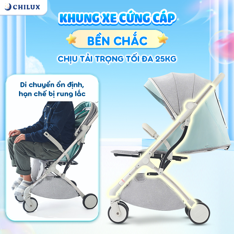Mô tả Xe đẩy gấp gọn Chilux A320 - Mái che to nhiều nấc, khoá bánh xe an toàn - 10
