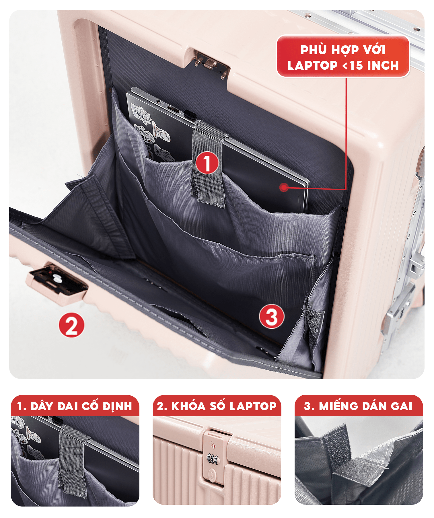Mô tả Vali SUNNY MONTER - Vali nhựa PC + ABS  khung nhôm, khay đựng cốc, ngăn đựng laptop tiện lợi 20/24 - 9