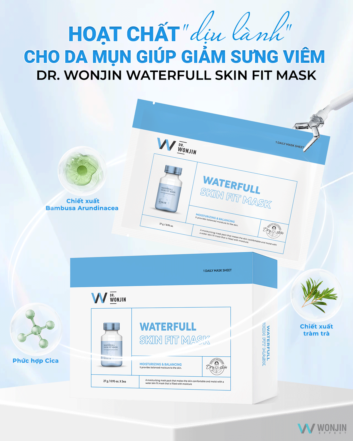 Mô tả HỘP Mặt Nạ Giúp Giảm Sưng Viêm Mụn WonJin Waterfull Skin Fit Mask 27g  [1 Hộp 5 Mask] - 2