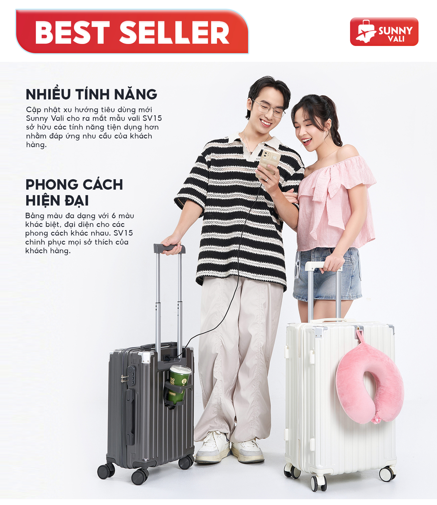 Mô tả Vali SUNNY SV15 - Vali du lịch, vali khóa kéo thời trang nhựa PC + ABS bảo hành 5 năm - 1