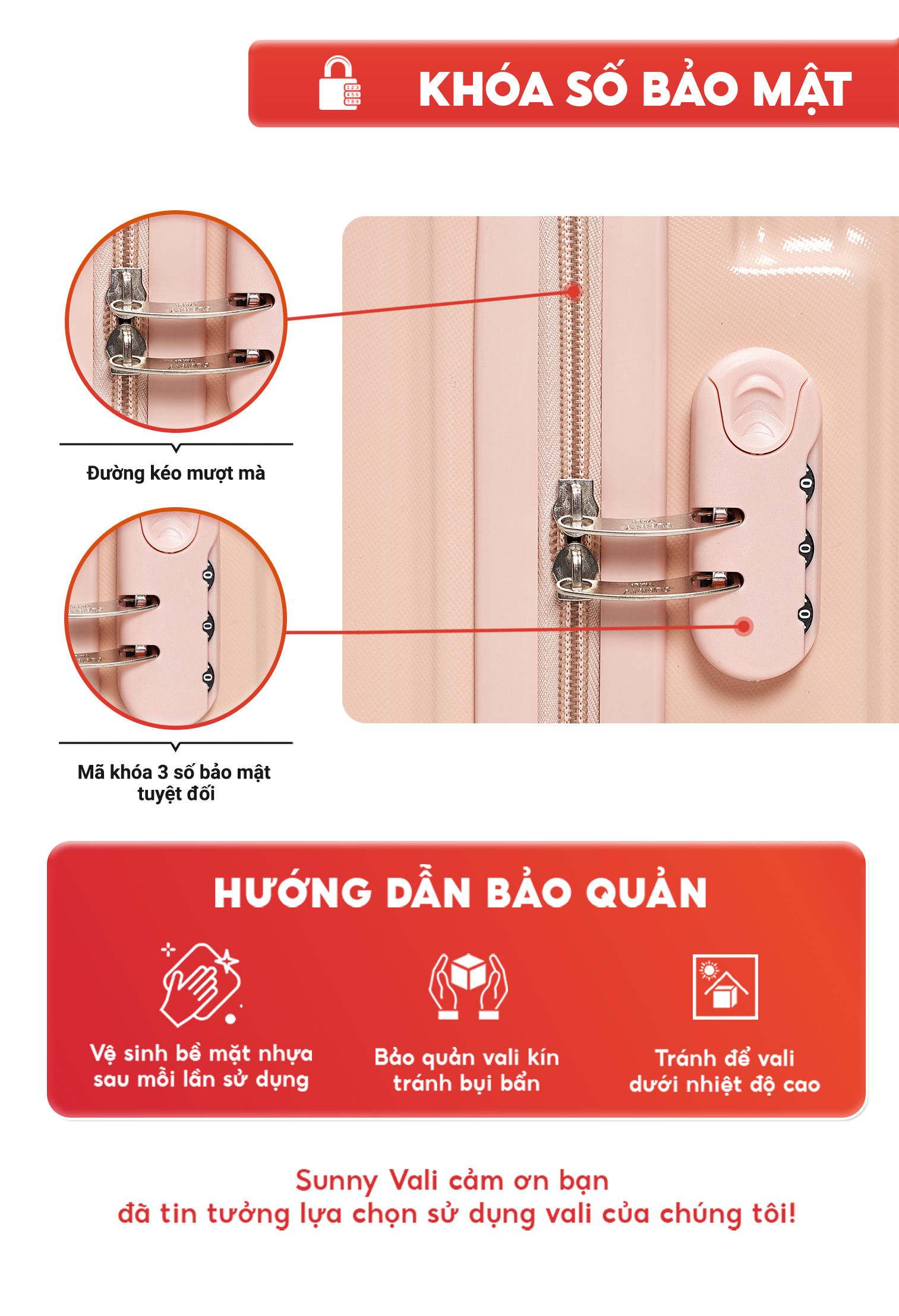 Mô tả Vali SUNNY SV15 - Vali du lịch, vali khóa kéo thời trang nhựa PC + ABS bảo hành 5 năm - 12