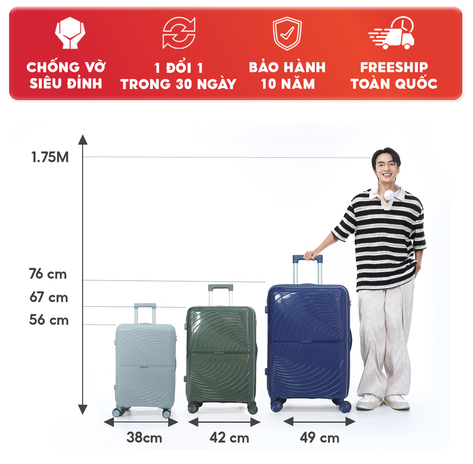 Mô tả Vali kéo SUNNY ROGER - size 20/24/28 inch nhựa PP chống vỡ, vali thời trang bền đẹp bảo hành 10 năm - 2