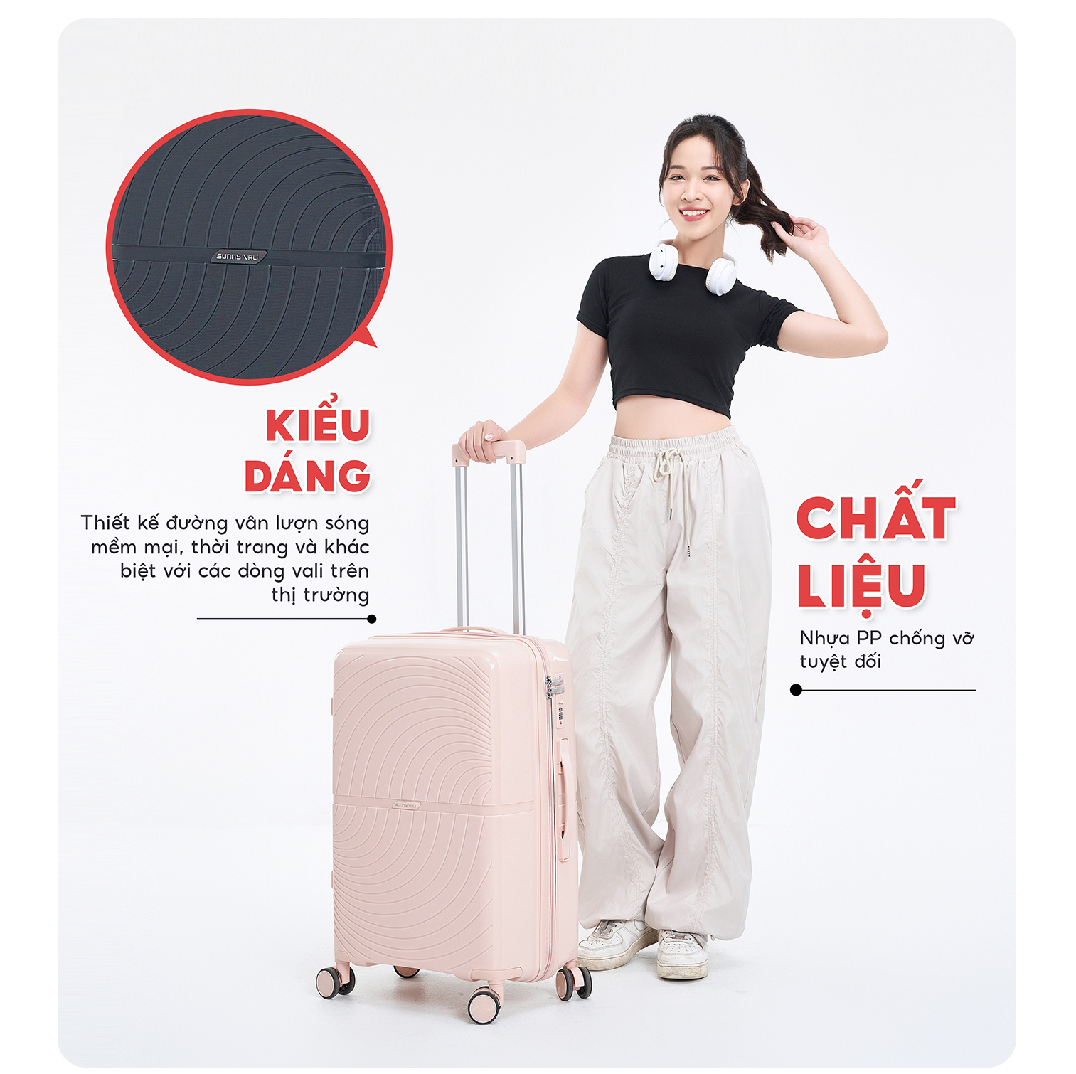 Mô tả Vali kéo SUNNY ROGER - size 20/24/28 inch nhựa PP chống vỡ, vali thời trang bền đẹp bảo hành 10 năm - 4