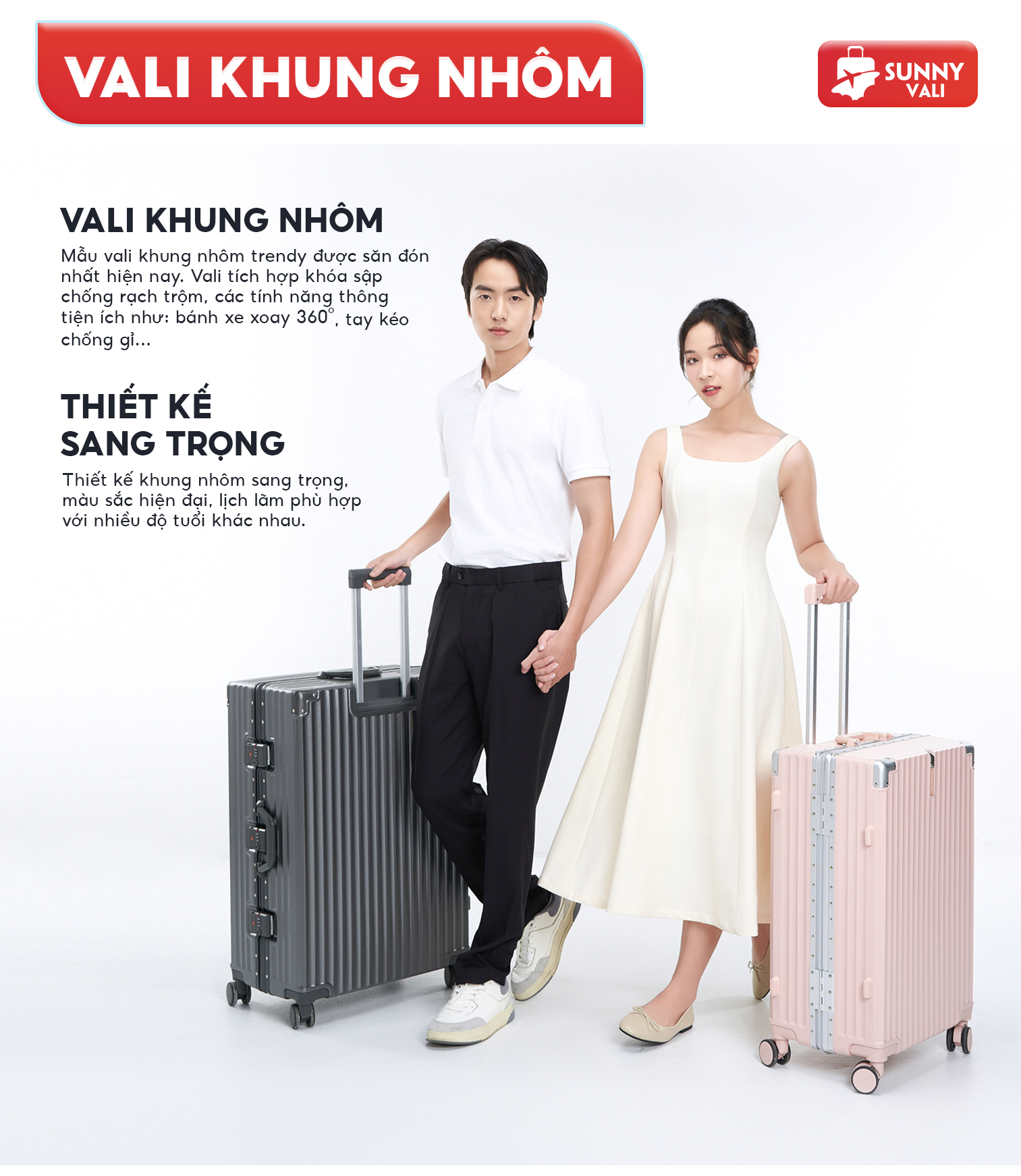 Mô tả Vali du lịch SUNNY LUMI LM01/RAYMOND CAO CẤP- Vali nhựa PC + ABS khung nhôm xách tay, kí gửi 20/24/28 inch - 1