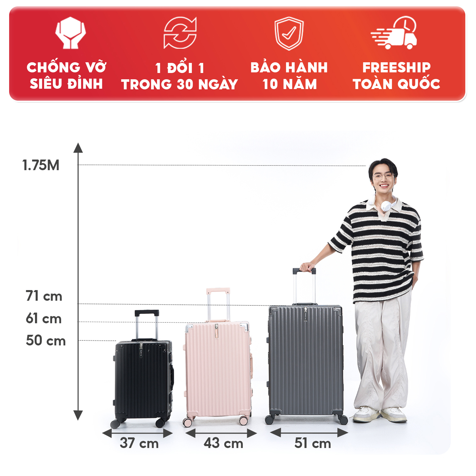 Mô tả Vali du lịch SUNNY LUMI LM01/RAYMOND CAO CẤP- Vali nhựa PC + ABS khung nhôm xách tay, kí gửi 20/24/28 inch - 2
