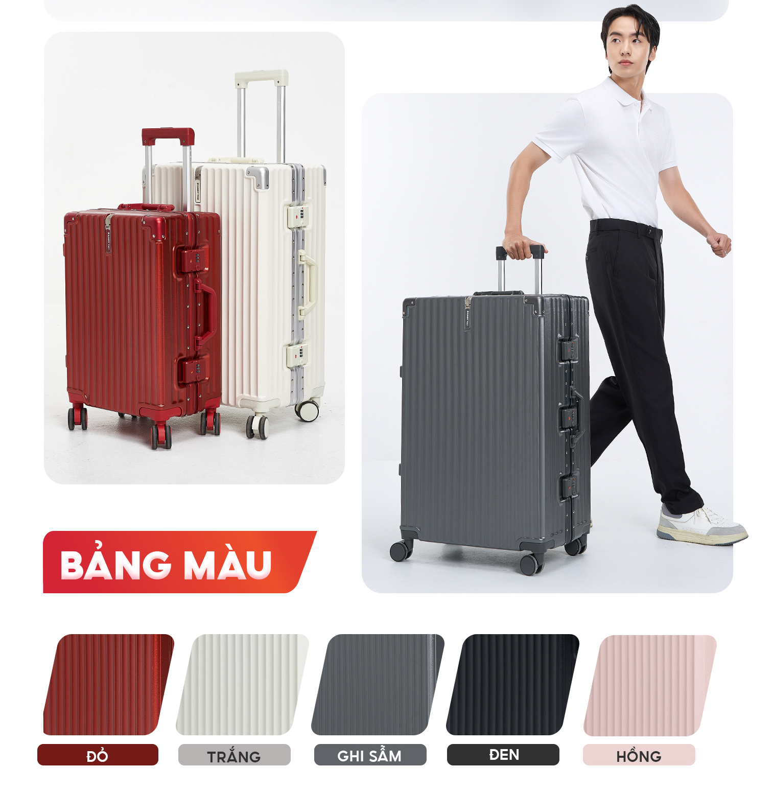 Mô tả Vali du lịch SUNNY LUMI LM01/RAYMOND CAO CẤP- Vali nhựa PC + ABS khung nhôm xách tay, kí gửi 20/24/28 inch - 6