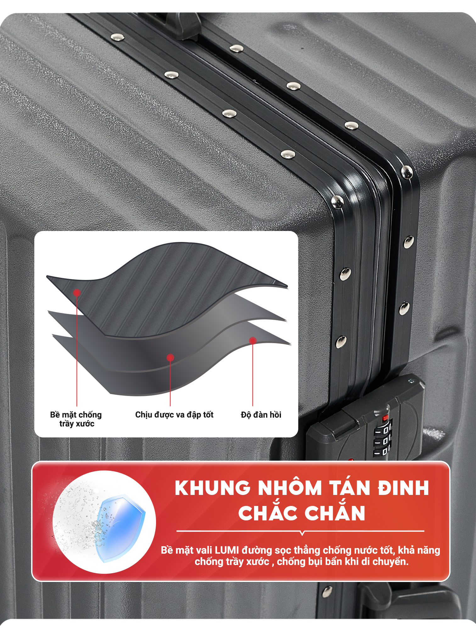 Mô tả Vali du lịch SUNNY LUMI LM01/RAYMOND CAO CẤP- Vali nhựa PC + ABS khung nhôm xách tay, kí gửi 20/24/28 inch - 8