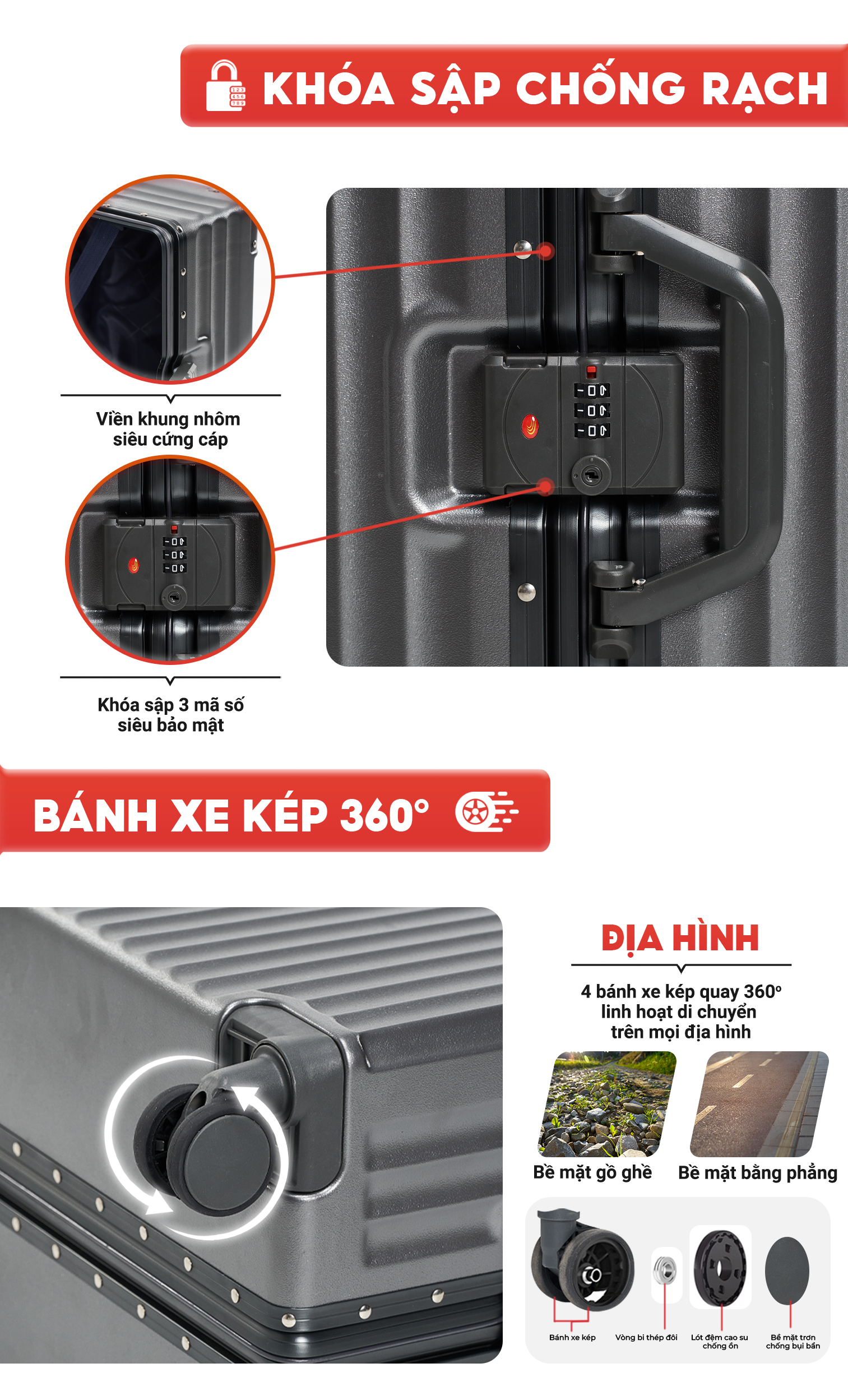 Mô tả Vali du lịch SUNNY LUMI LM01/RAYMOND CAO CẤP- Vali nhựa PC + ABS khung nhôm xách tay, kí gửi 20/24/28 inch - 9