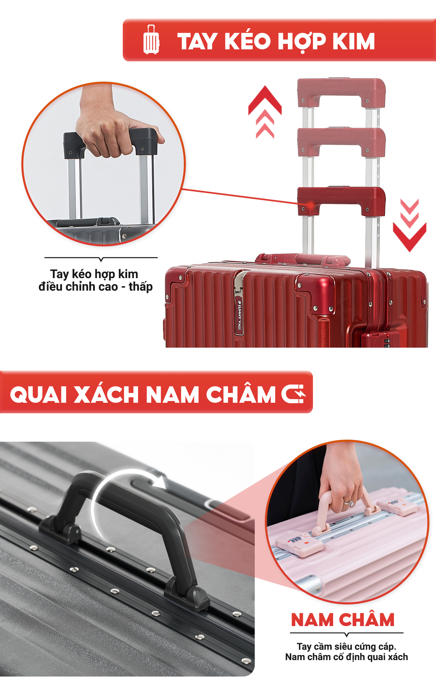 Mô tả Vali du lịch SUNNY LUMI LM01/RAYMOND CAO CẤP- Vali nhựa PC + ABS khung nhôm xách tay, kí gửi 20/24/28 inch - 11