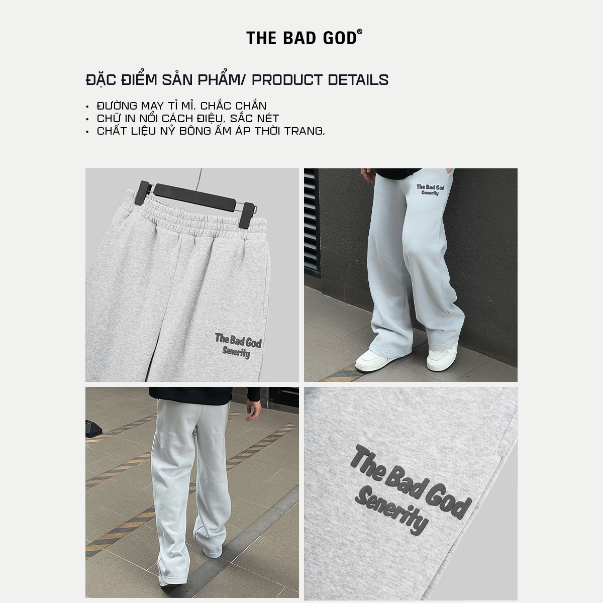 Mô tả Quần dài ống rộng suông chất nỉ bông thu đông unisex The Bad God Vanish Sweatpants - 7